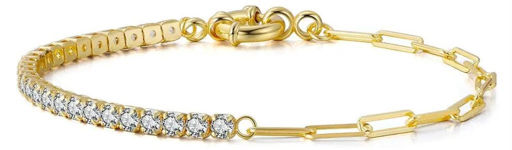 Lumispark – 925 Silber Tennisarmband mit Zirkonia & Paperclip-Kette, elegant & modern – Vergoldet