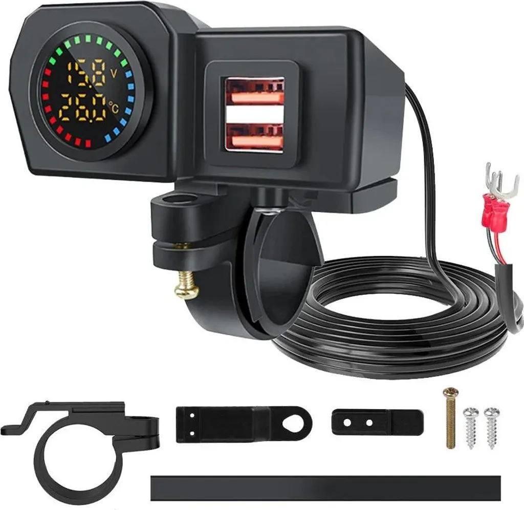 Caricabatterie USB rapido per auto con due porte USB QC3.0, 12V/24V 36W impermeabile con voltmetro digitale a LED per moto, camion, barca e altro