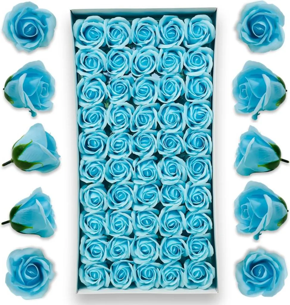 50 Rose di Sapone Premium Azzurre - Eleganza per Matrimoni e Eventi