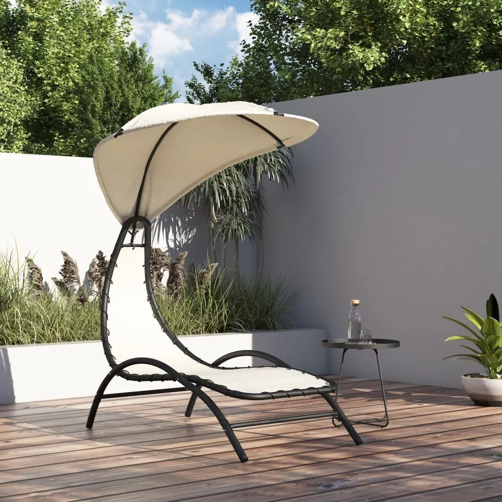 Lettino da Giardino con Tettuccio 167x80x195 cm Crema The Living Store