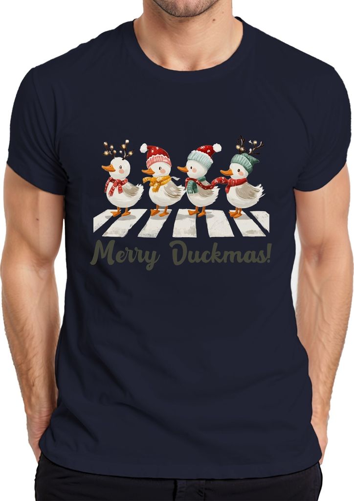 Merry Duckmas Zebrastreifen Entenmarsch - Weihnachten Xmas Christmas Herren T-Shirt, Navy, L
