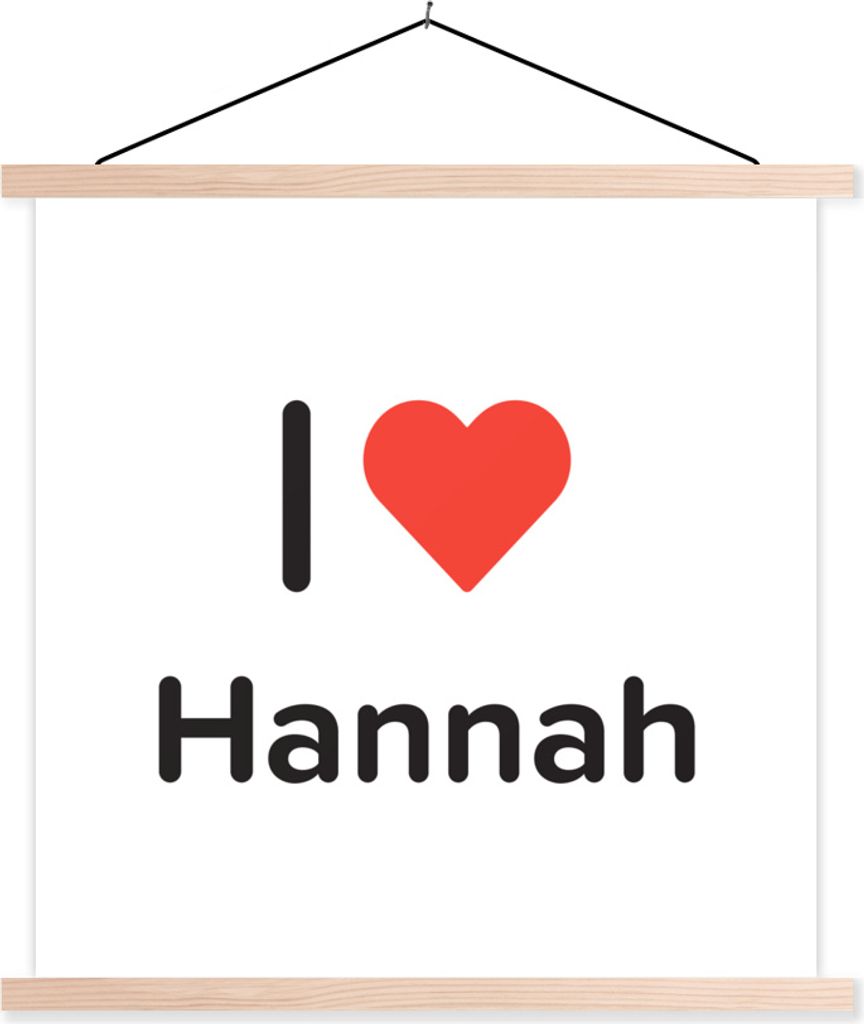 MuchoWow Textilposter Ich liebe - Hannah - Mädchen 120x120 cm mit holzfarbenen Rahmen - Textil-Poster