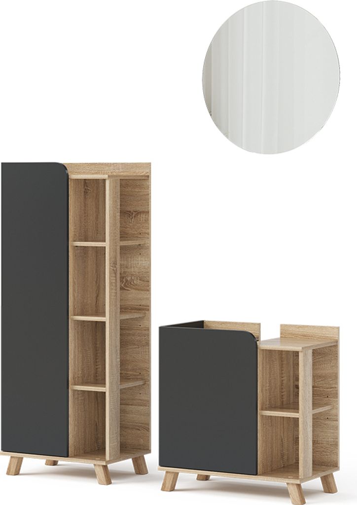Badmöbel-Set Vicco Karen Sonoma/Anthrazit 3 Teile, Model Produktbild 