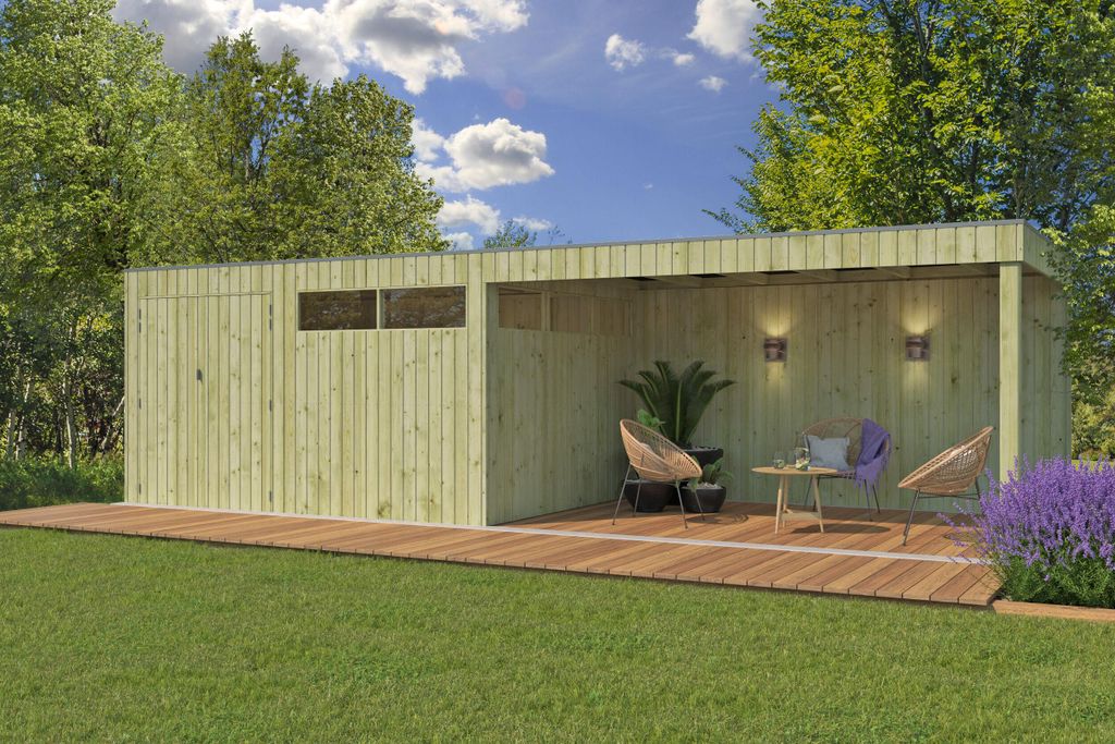 Gartenhaus Modell QBV-Line 11,89 m² + 400 cm Anbau