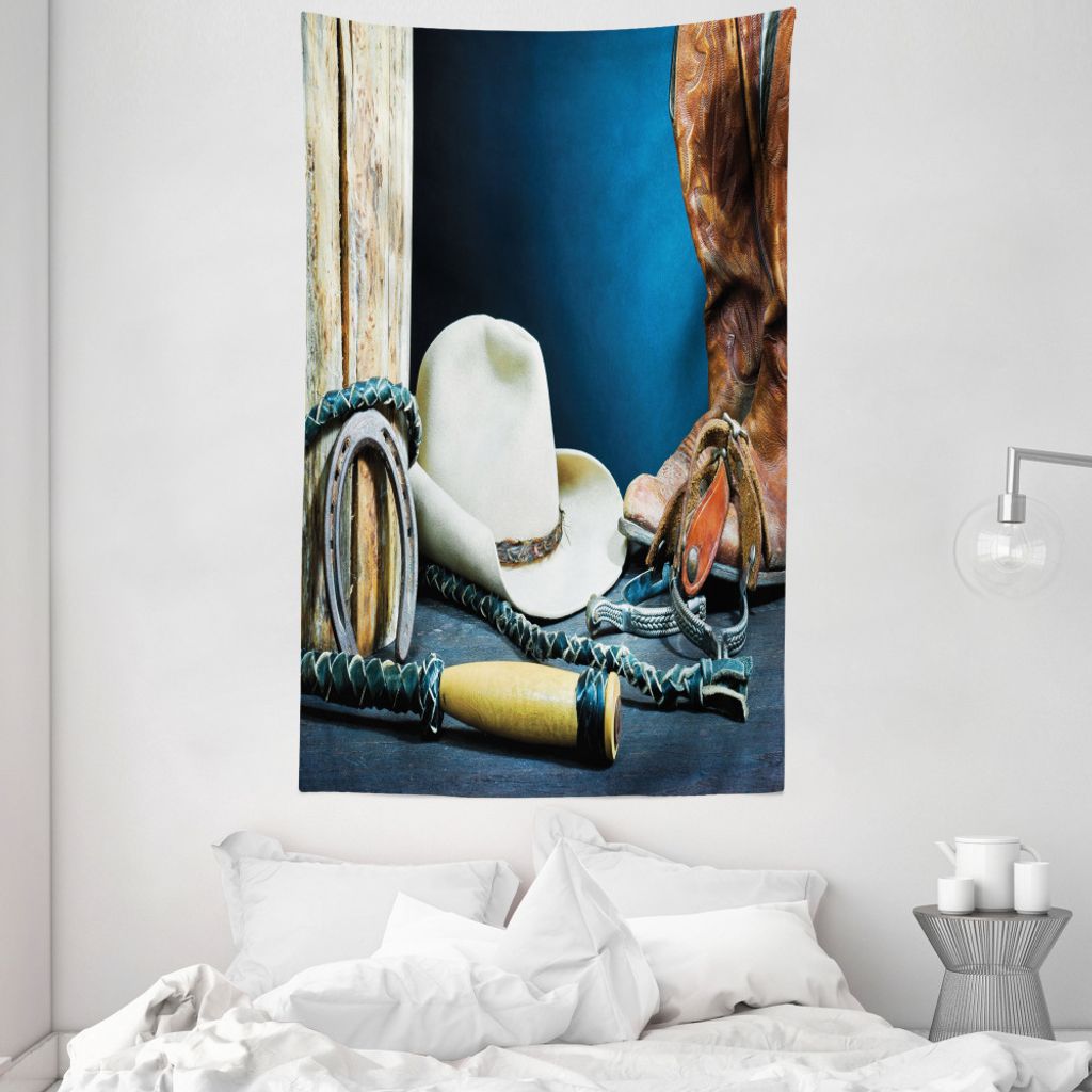 ABAKUHAUS Western Wandteppich und Tagesdecke, Horseshoe Hat Antique aus Weiches Mikrofaser Stoff Waschbar ohne Verblassen Digitaldruck, 140 x 230 c...