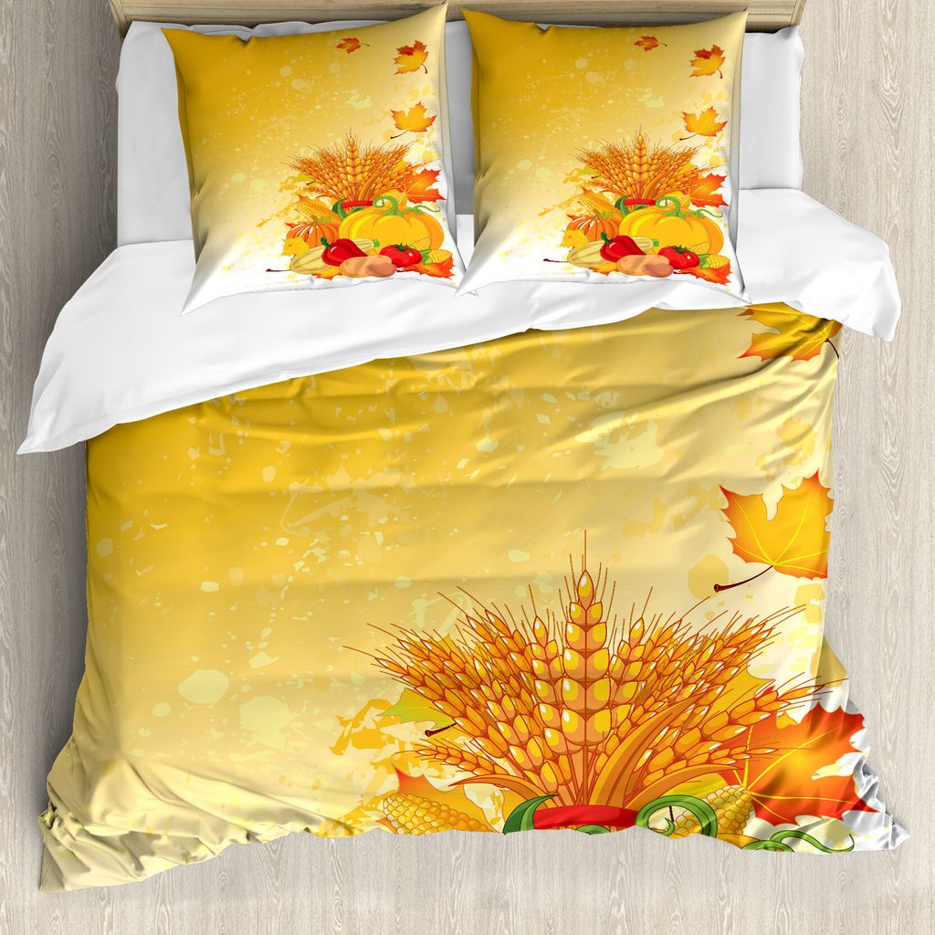 ABAKUHAUS Ernte Bettbezug, Fall Zusammensetzung, Milbensicher Allergiker geeignet mit Kissenbezügen, 155 cm x 220 cm - 80 x 80 cm, Erde Gelb, Grü...