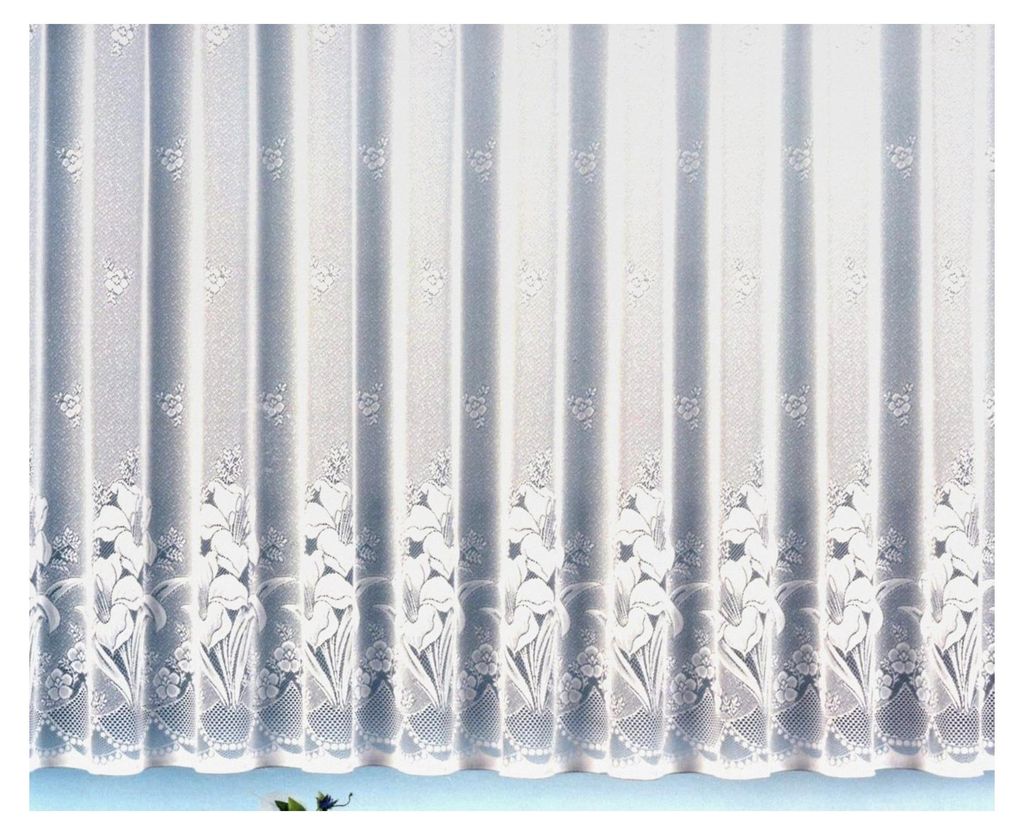 Gardine Jacquard Store mit Bleiband für schönen Fall in Weiß mit Blumenmuster HxB 145x300 cm für Fensterbreite 100-135 cm