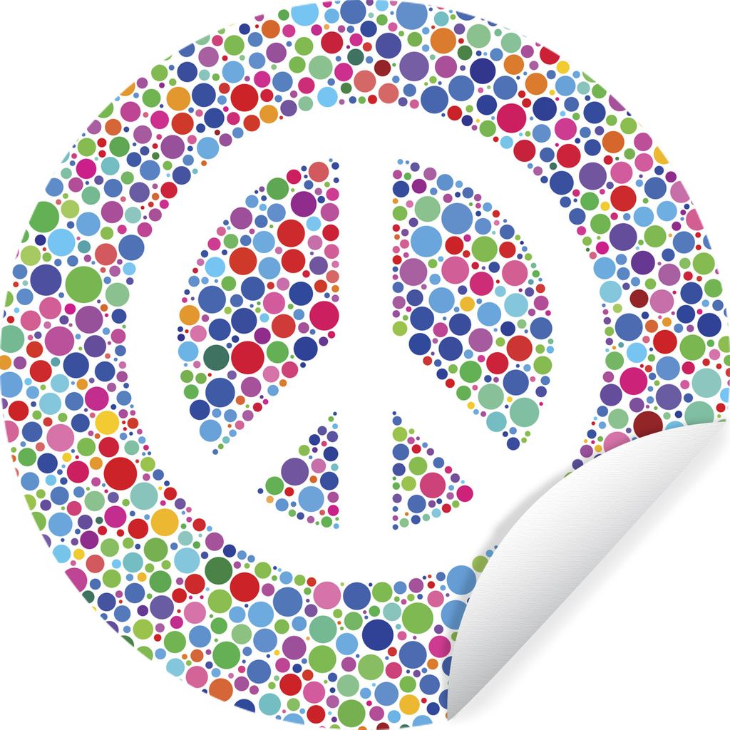 MuchoWow Runde Wandtattoo - Wandsticker Tapete Aufkleber Flower Power Friedenszeichen Ø 80 cm Selbstklebend und Repositionierbar - Wandaufkleber...