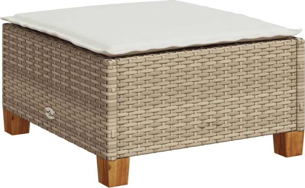 vidaXL Gartenhocker mit Kissen Beige 63,5x56x32 cm Poly Rattan