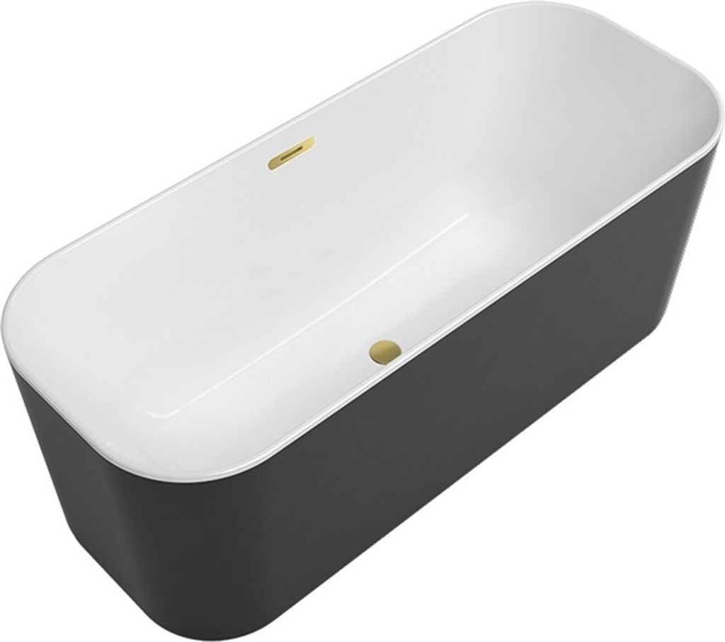 Villeroy & Boch Freistehwanne DUO FINION 1700 x 700 mm, mit Wasserzulauf und Design-Ring Ausstattung gold weiß