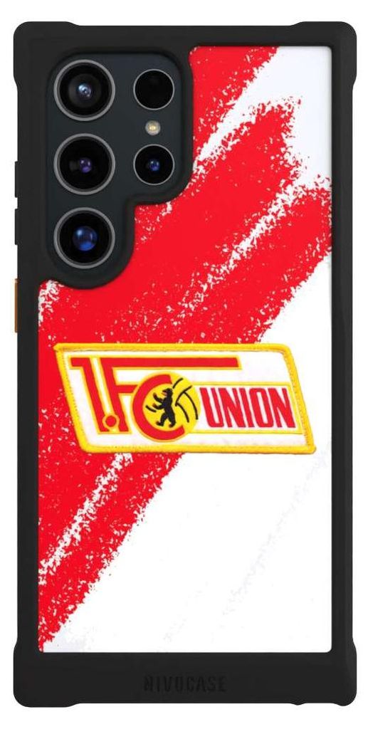 NIVOCASE Hülle für Samsung Galaxy S24 Ultra Stoßfeste Handyhülle NIVOmax Case Schwarz 1. FC Union Berlin Logo Offizielles Lizenzprodukt