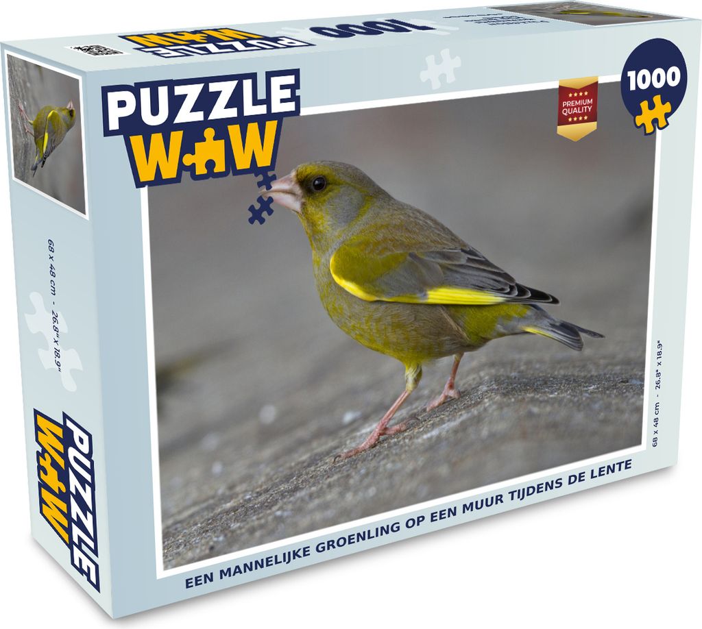 MuchoWow Puzzle 1000 Teile Ein männlicher Grünfink auf einer Mauer im Frühling - Erwachsene - Rätsel