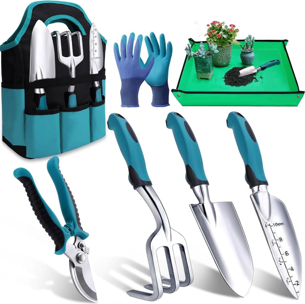 7-teiliges, rostbeständiges Garten-Set + Tragetasche, Geschenk für Männer/Frauen.