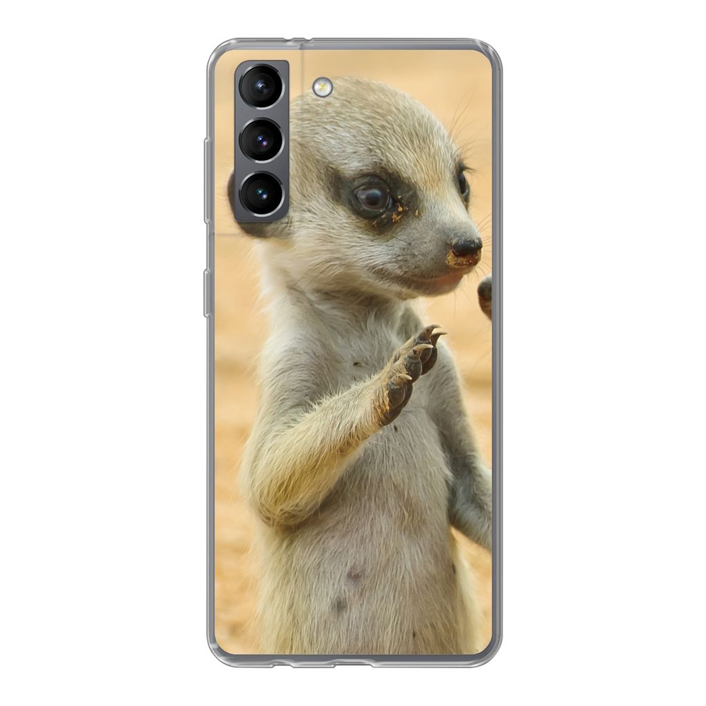 MuchoWow Handyhülle Schutzhülle Hülle für Samsung Galaxy S21 Erdmännchen - Braun - Tier Silikon Softcase Handy Hülle - Softcase