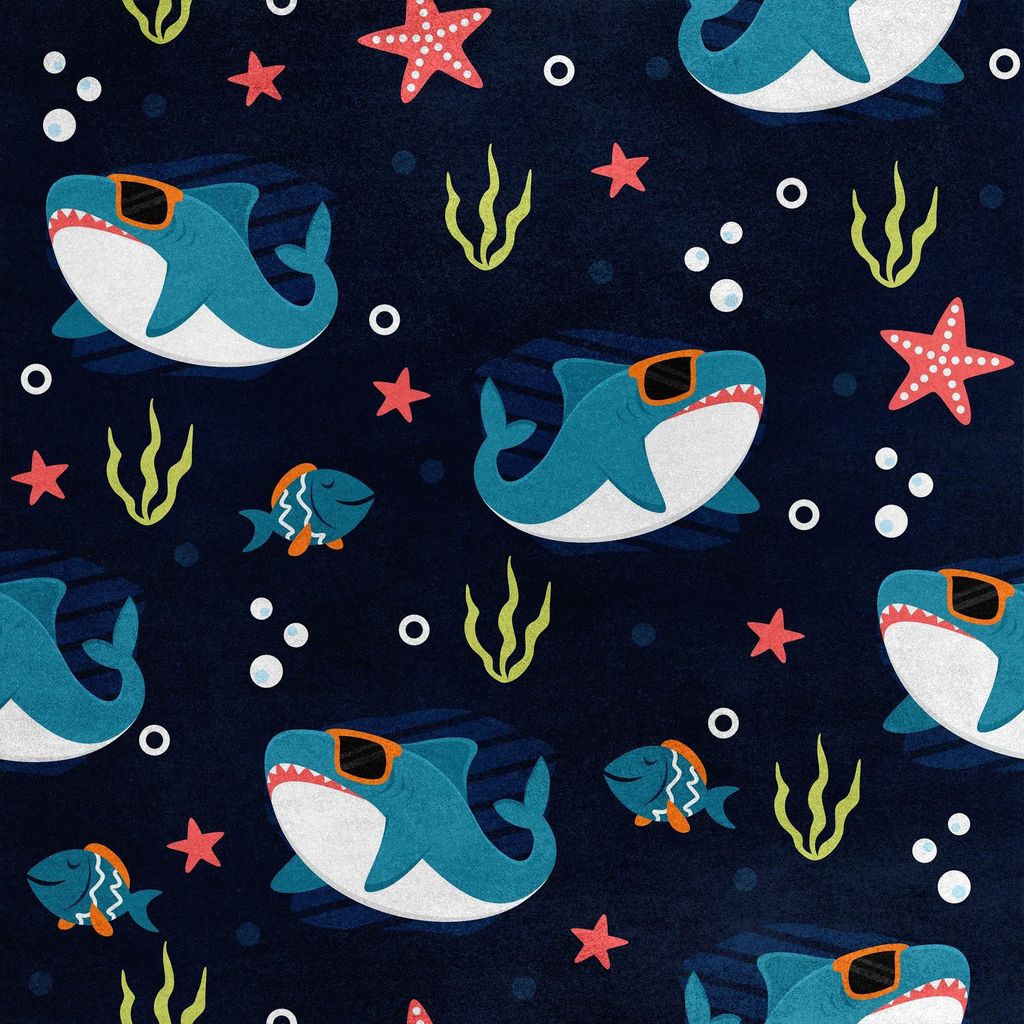 Royal Samt Stoff Polyester Zum Nähen - Motiv Hai mit Brille