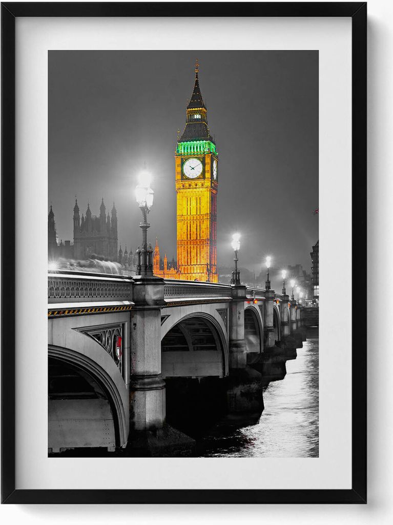 Big Ben im Vereinigten Königreich– Wandbild mit Rahmen – Gerahmtes Bild – Wanddekoration – 50x70 cm – Schwarz Rahmen