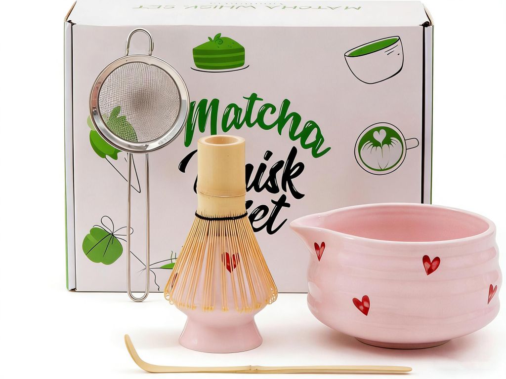 Matcha Komplett-Set, Japanisches Matcha-Set, 5er set Matcha-Set, Keramik, mit Schale und Bambus-Schneebesen