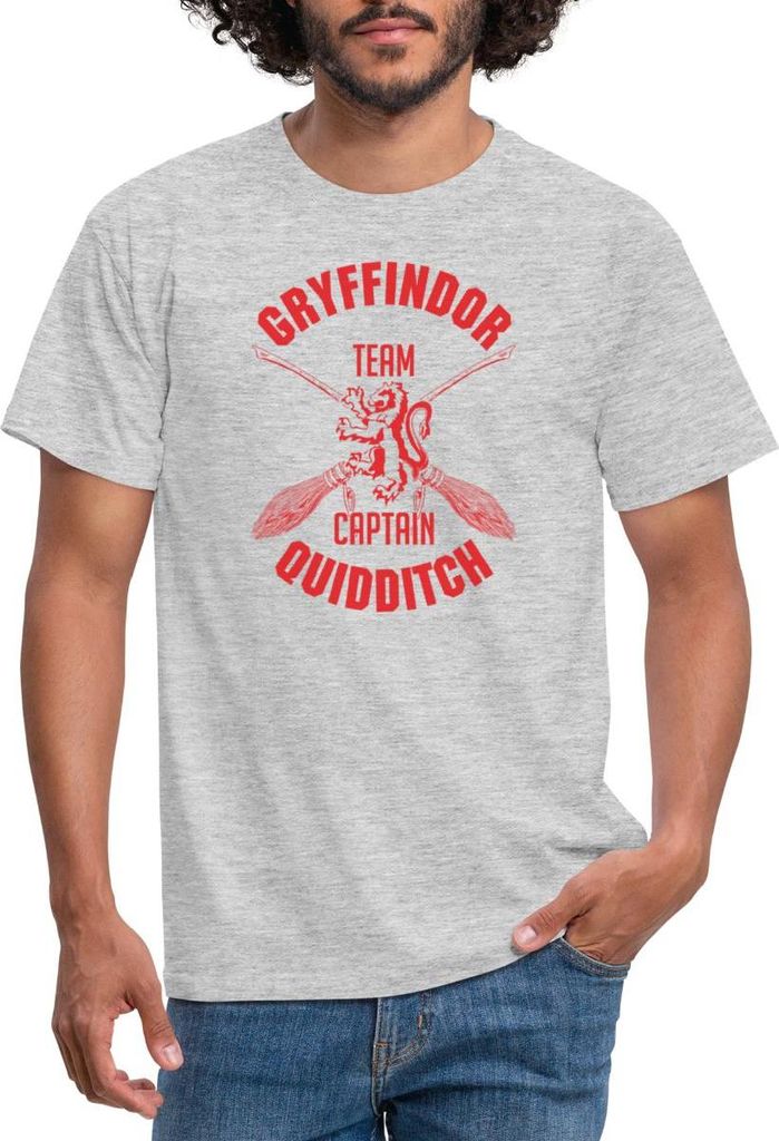 Spreadshirt Harry Potter Gryffindor Quidditch Team Captain Männer T-Shirt, 3XL, Grau meliert