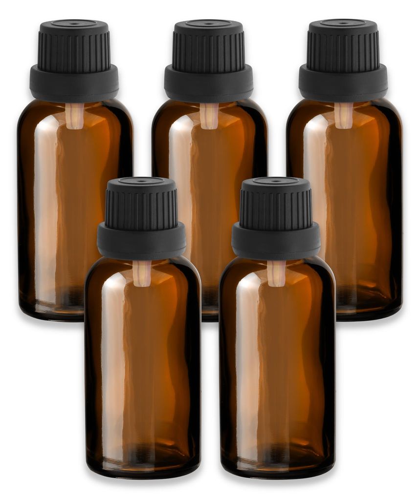 5x Braunglasflasche 30 ml mit schwarzem Tropfer Aromatherapie leer Set
