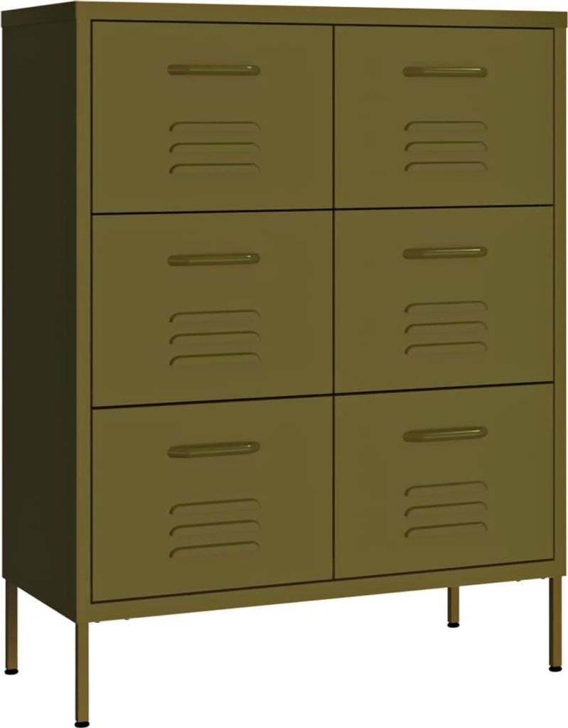 vidaXL Armoire à tiroirs vert olive 80x35x101,5 cm Acier Image du produit 
