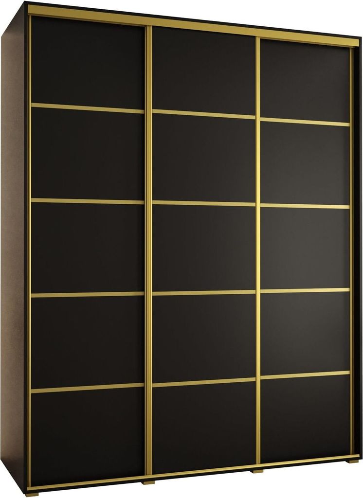 MEBLE KRYSPOL Cannes 4 Schrank mit 3 Schiebetüren - 205,2x190x60 cm - Schwarz Schwarz Gold
