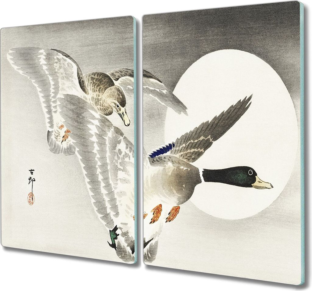 Coloray Herdabdeckplatte 2x30x52 cm Schneidebrett Kochplattenabdeckung Küchenbrett Hackbrett - Tiere Vögel Enten