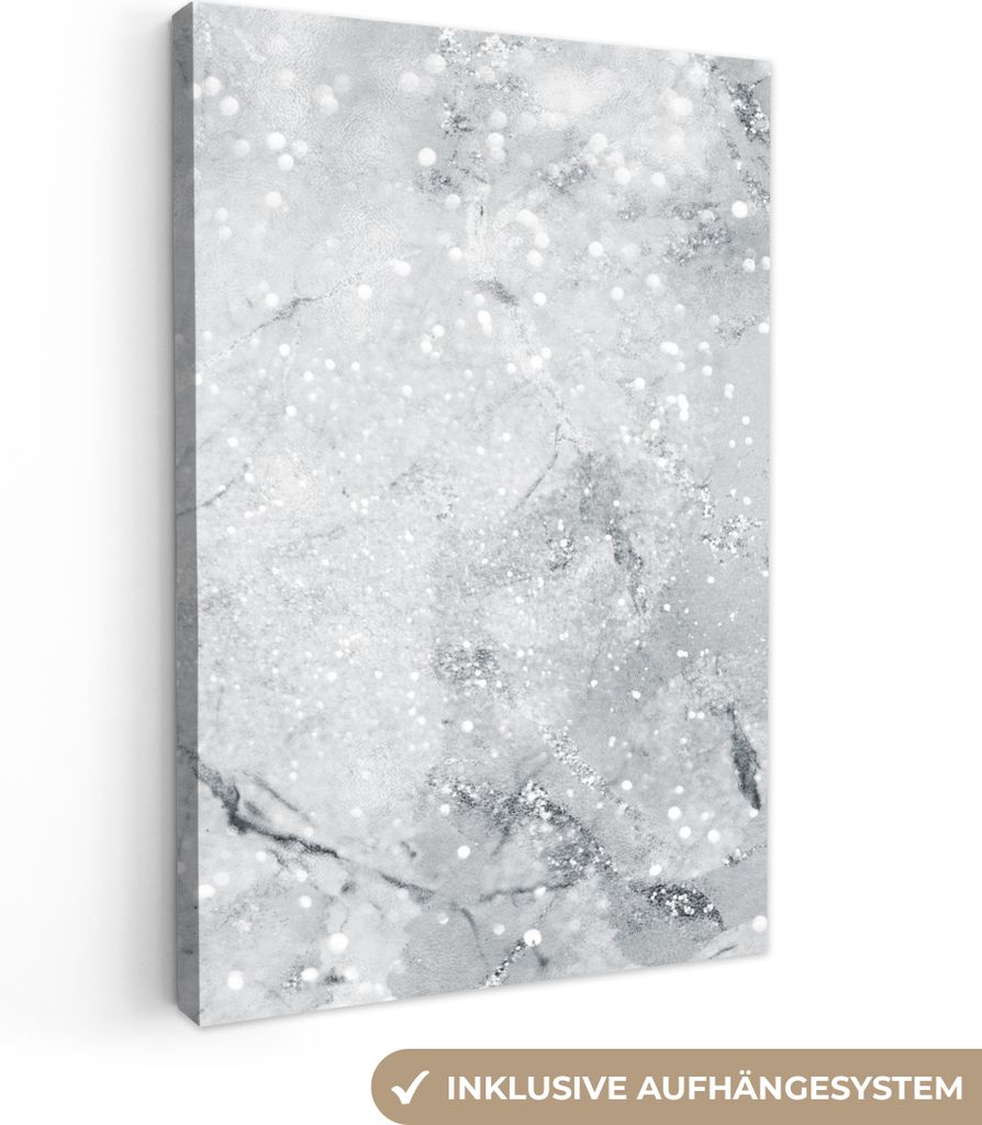 OneMillionCanvasses - Leinwandbilder - 90x140 cm, Marmor - Glitter - Grau, Wandbilder Kunstdruck Wanddekoration - Wandschmucke - Schlafzimmer