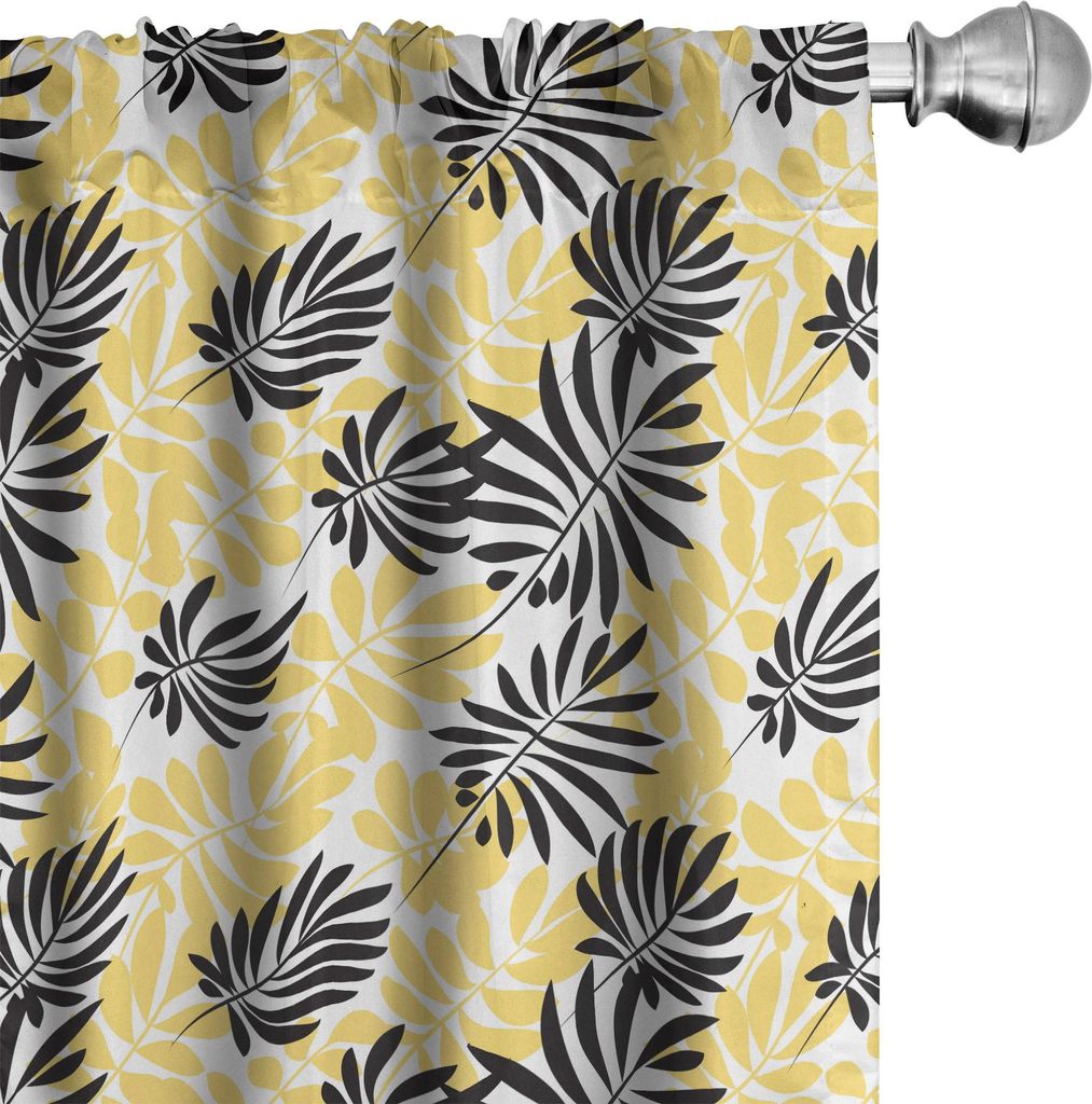 ABAKUHAUS Gelb und Schwarz Vorhänge, Gardinen, Laub verlässt Muster Bicolor Exotische Natur Design Frühling Jahreszeit, 2 Stück 75 x 225 cm, Ge...