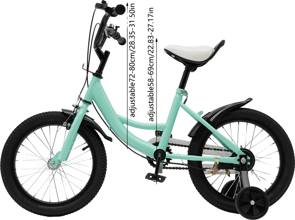 Vélo enfant 16 pouces vert avec selle et guidon réglables pour la ville