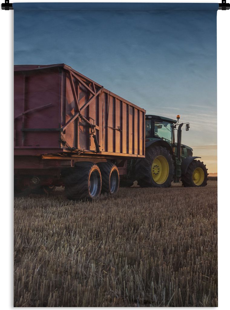 MuchoWow Wandteppich Wandbehang Traktor - Grün - Sonnenuntergang - Horizont - Grün - Landleben 90x135 cm Tapisserie Dekoration Wandtuch - Baumw...