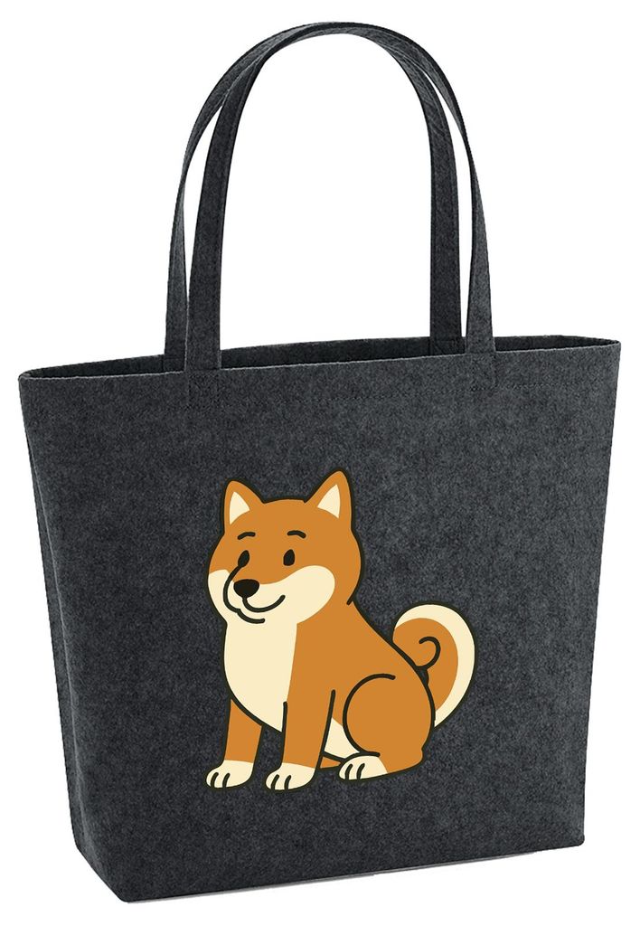 Huuraa Filzshopper Shiba Inu Comic Shibi 22 Liter Charcoal Melange Filztasche Geschenkidee