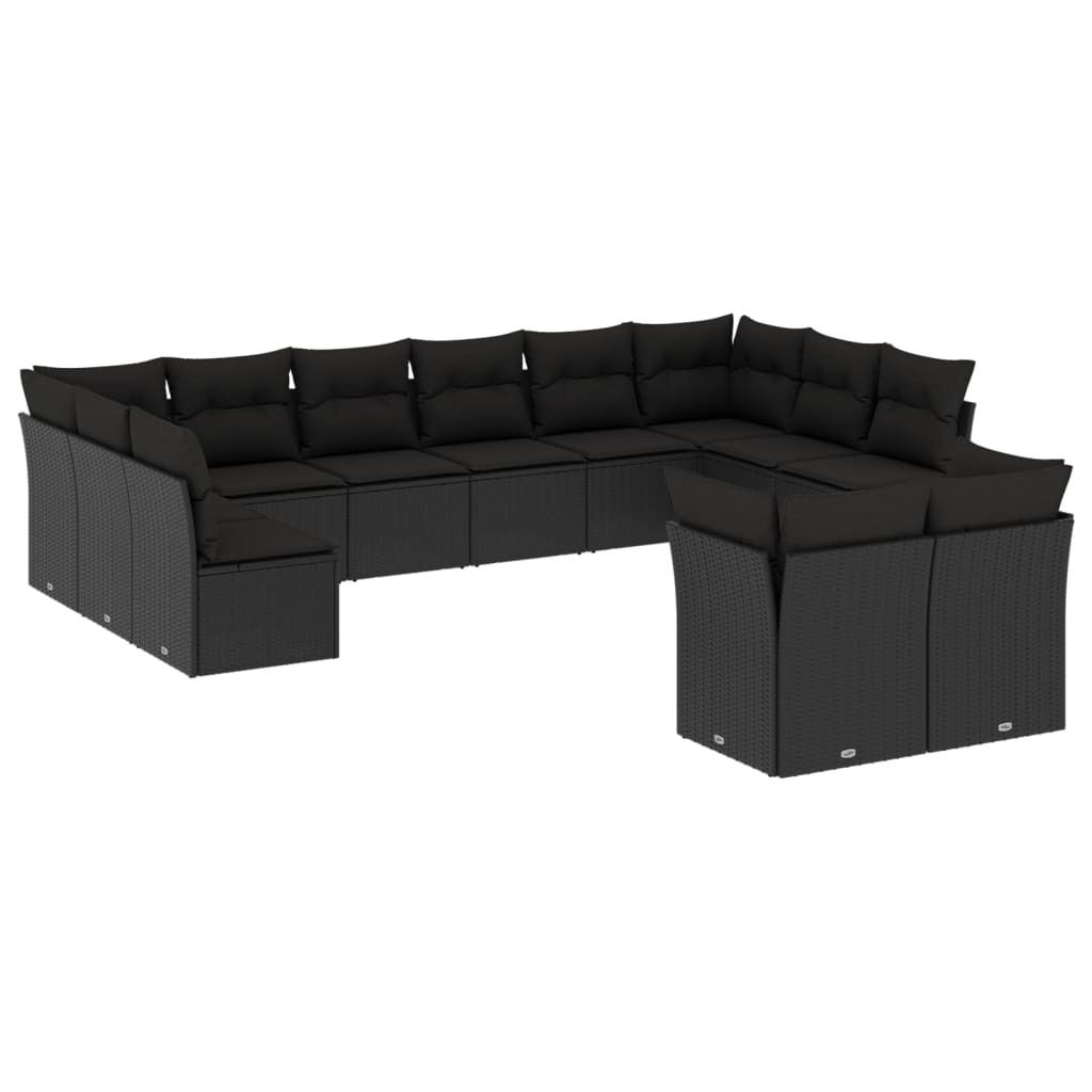 "im Sonderangebot" 12-tlg. Garten-Lounge-Set - elegantes Design - Sitzgruppe/Gartengarnitur - mit Kissen Schwarz Poly Rattan - Terassenmöbel DEMö...