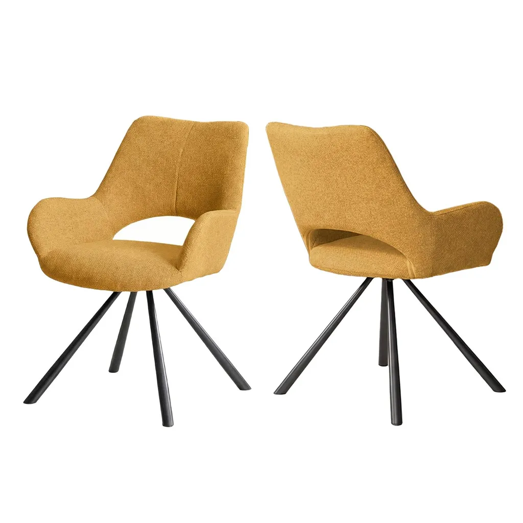 Meubles Cosy BETH Lot de 2 Chaises Salle à Manger Tissu Jaune et Métal