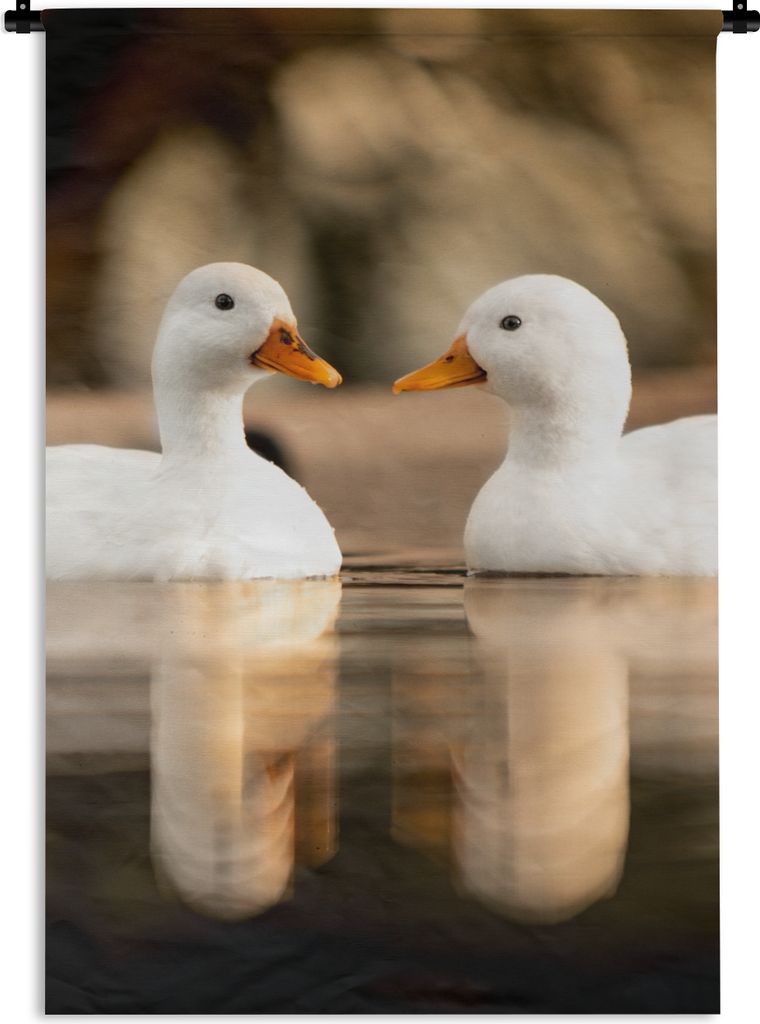 MuchoWow Wandteppich Wandbehang Ente - Weiß - Tiere - Wasser - Vogel - Enten 60x90 cm Tapisserie Dekoration Wandtuch - Foto-Teppich - Abwaschbar