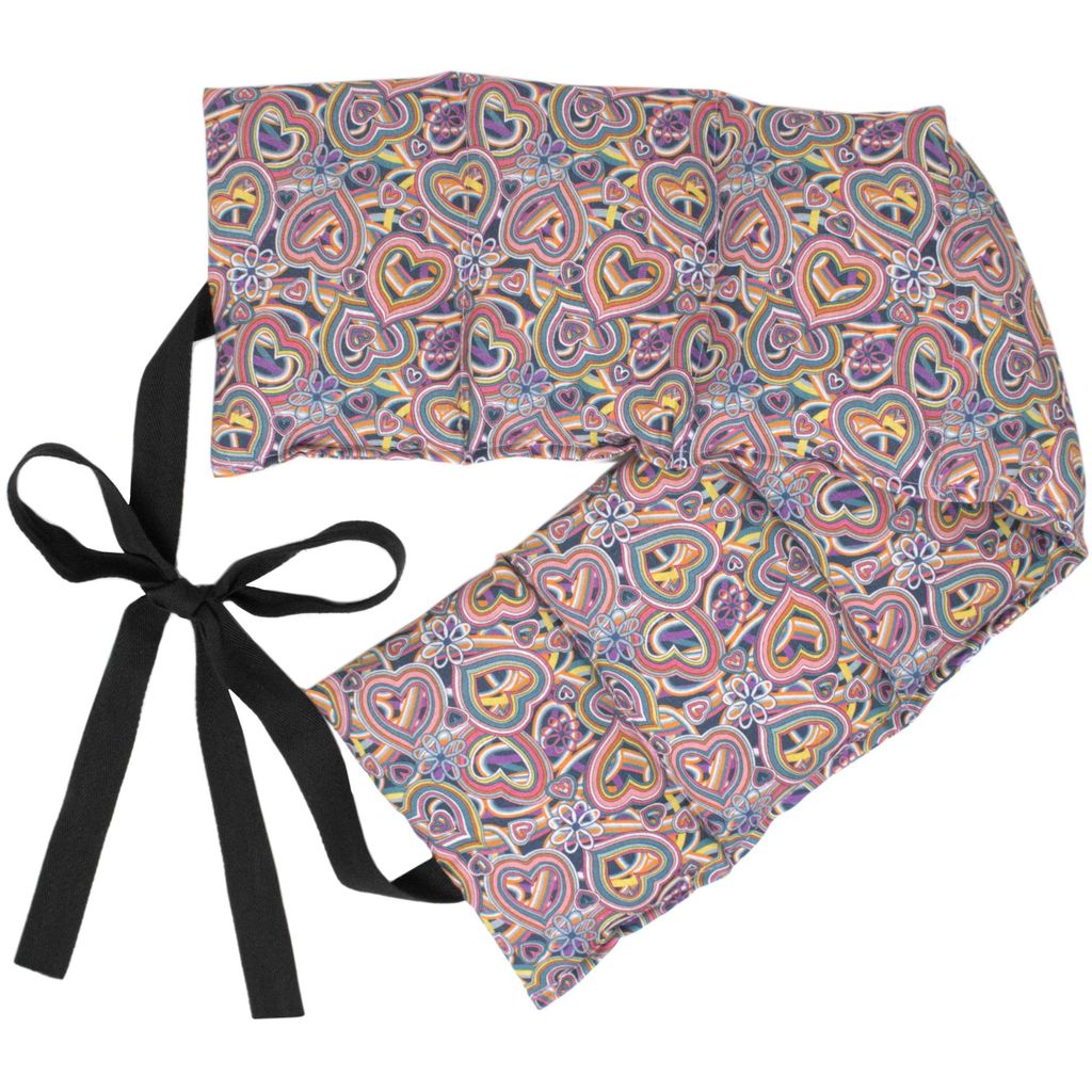 Rapssamenkissen 7-Kammer mit Band, 65x15 Bio-Stoff "Psychedelic Heart" - Wärmekissen, Körnerkissen, Rapskissen