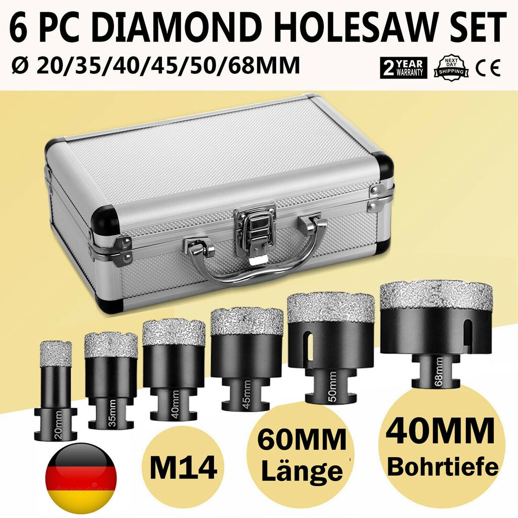 Diamant-Fliesenbohrkronen Set 5-teilig Bohrkronen Lochsäge Set Hohlbohrer M14