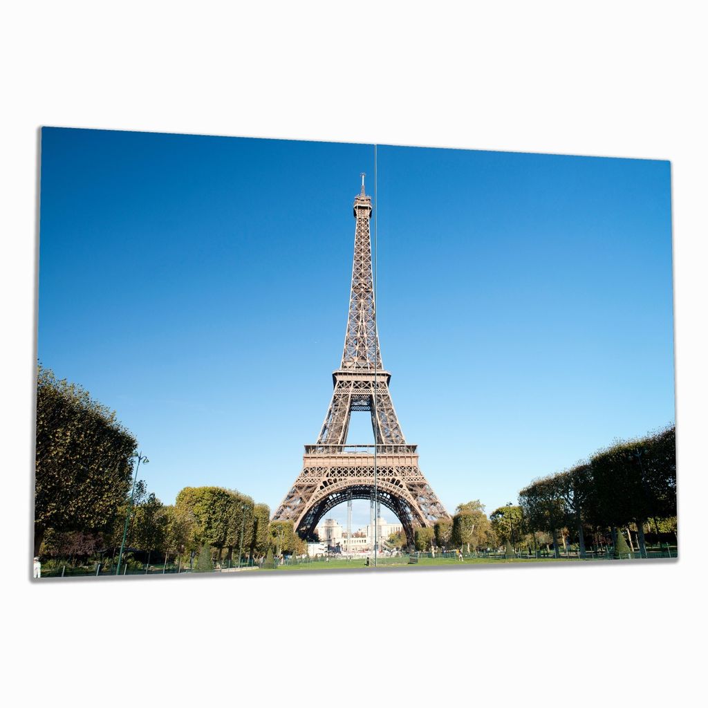 Wallario Herdabdeckplatte aus Glas, Größe 80 x 52 cm 2-teilig, Motiv Pariser Eiffelturm