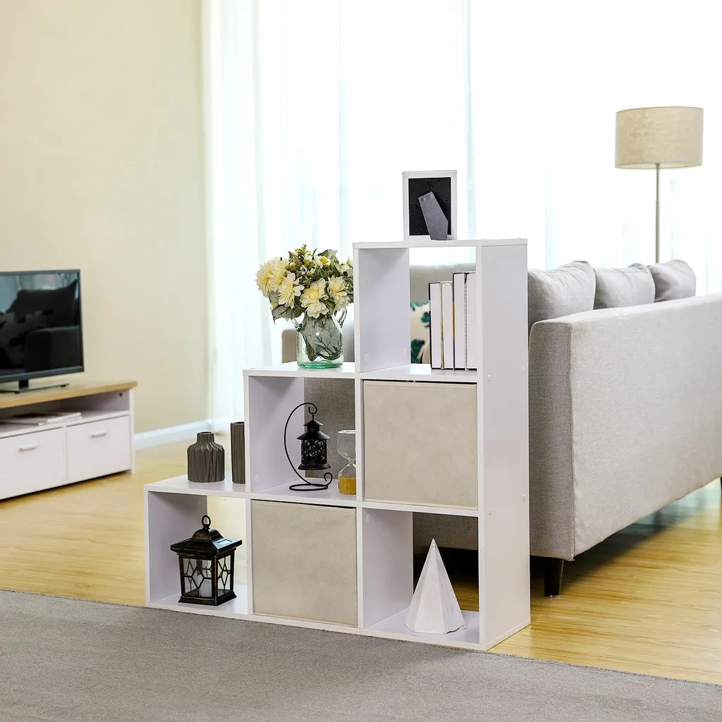 Tabouret d'escalier blanc avec 6 compartiments ouverts - Meuble de 90cm