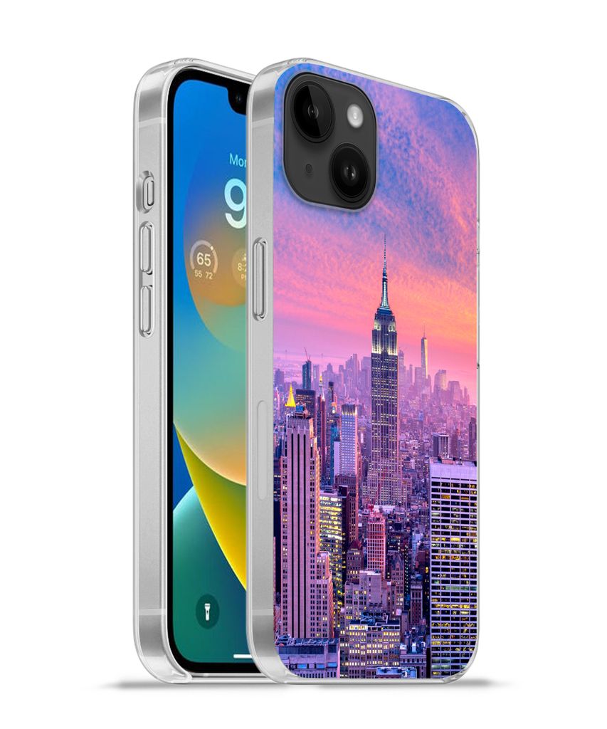 MuchoWow Handyhülle Schutzhülle Hülle für Apple iPhone 14 Plus - Soft case New York - Farben - Skyline Silikon Softcase Handy Hülle - Abbildung