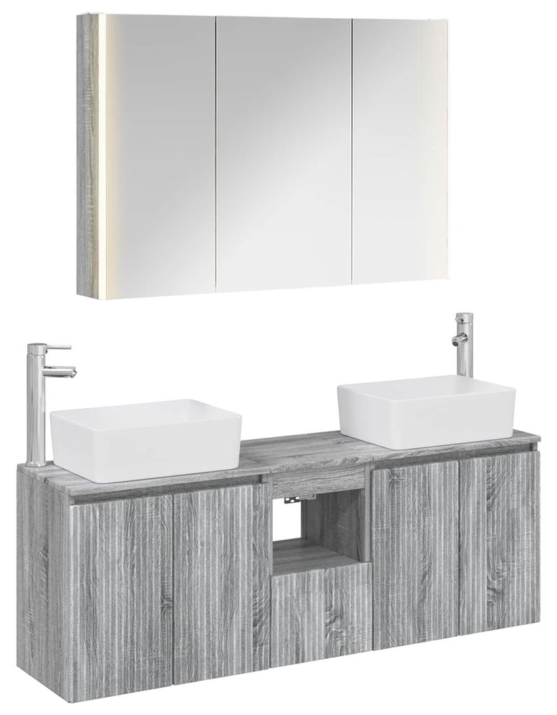 vidaXL Badezimmerschrank-Set 4 pcs Grau Sonoma Holzwerkstoff