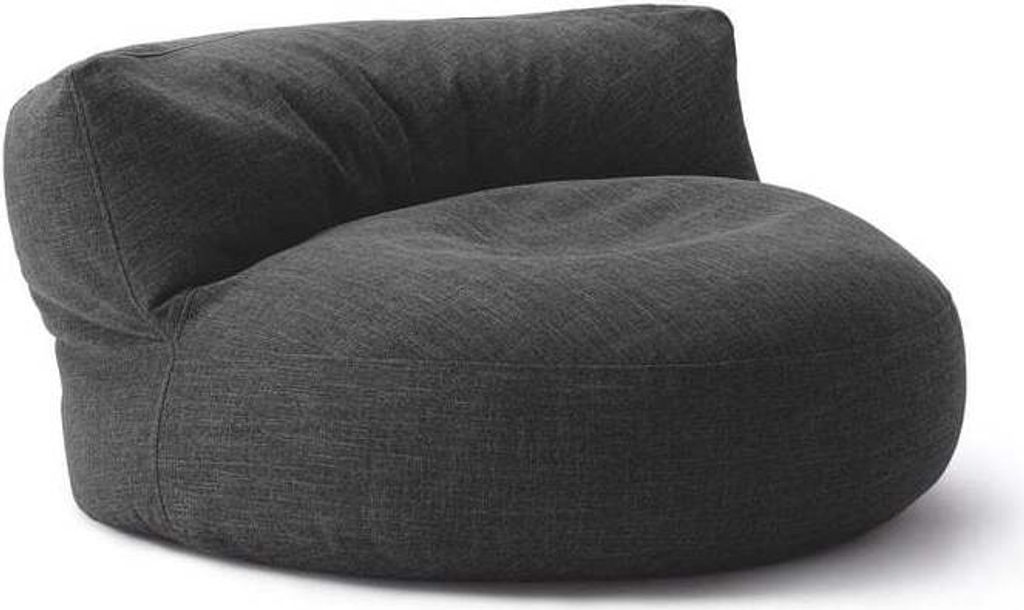 A single, dark gray beanbag sofa is shown against a white background.
