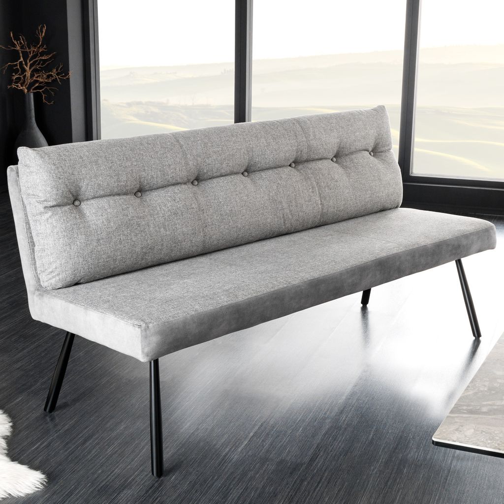 riess-ambiente Moderne Sitzbank BIG GEORGE 160cm grau Samt Strukturstoff Federkern schwarz Metall Esszimmer Polsterbank Bank Dekobank