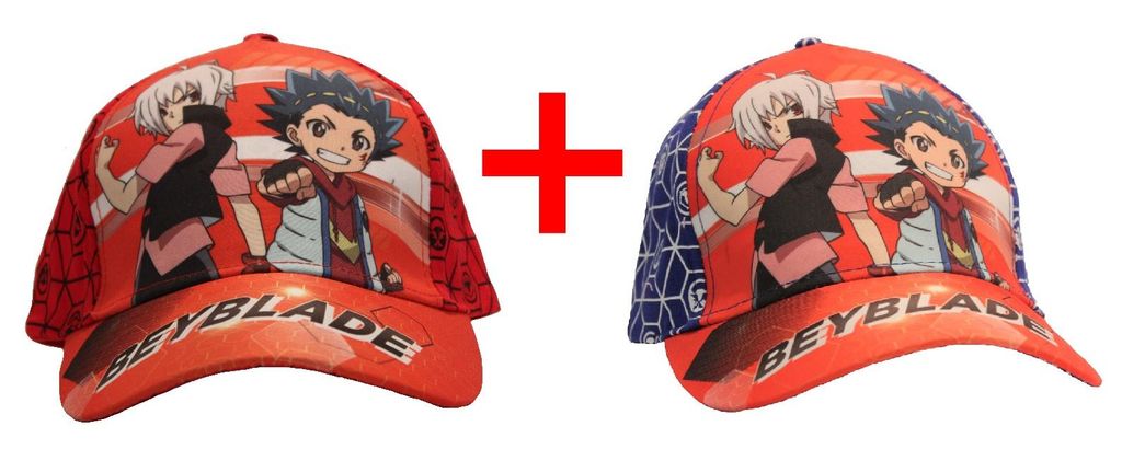 Beyblade Burst Baseball Cap, Mütze mit Klettverschluss, Valt Aoi, Shu Kurenai, rot und blau, 2er-Set