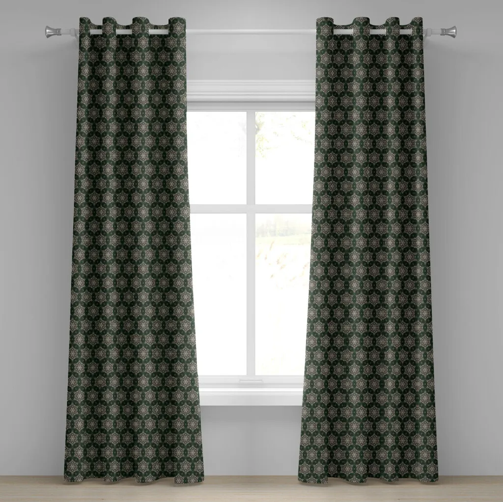 Rideaux décoratifs à 2 panneaux motif floral bicolore 280x245 cm vert