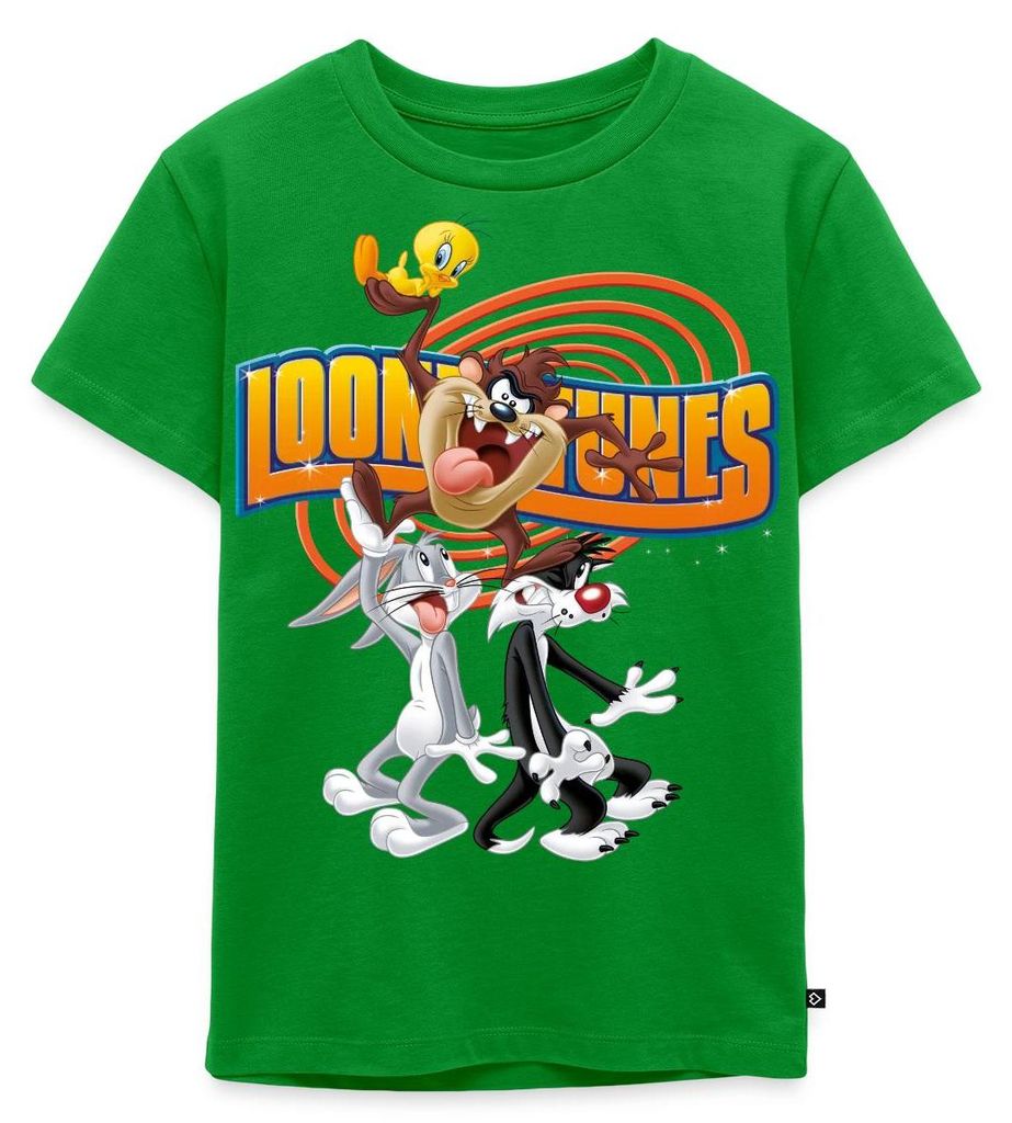 Spreadshirt Looney Tunes Bugs Bunny, Taz, Sylvester & Tweety Kinder Premium T-Shirt, 110/116 (4 Jahre), Grün