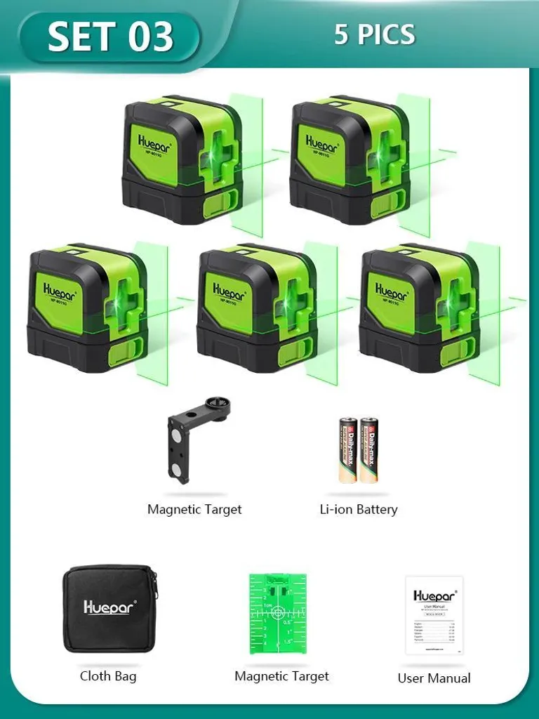 Niveau laser autonivelant 9011G-5PCS vert polyvalent haute précision