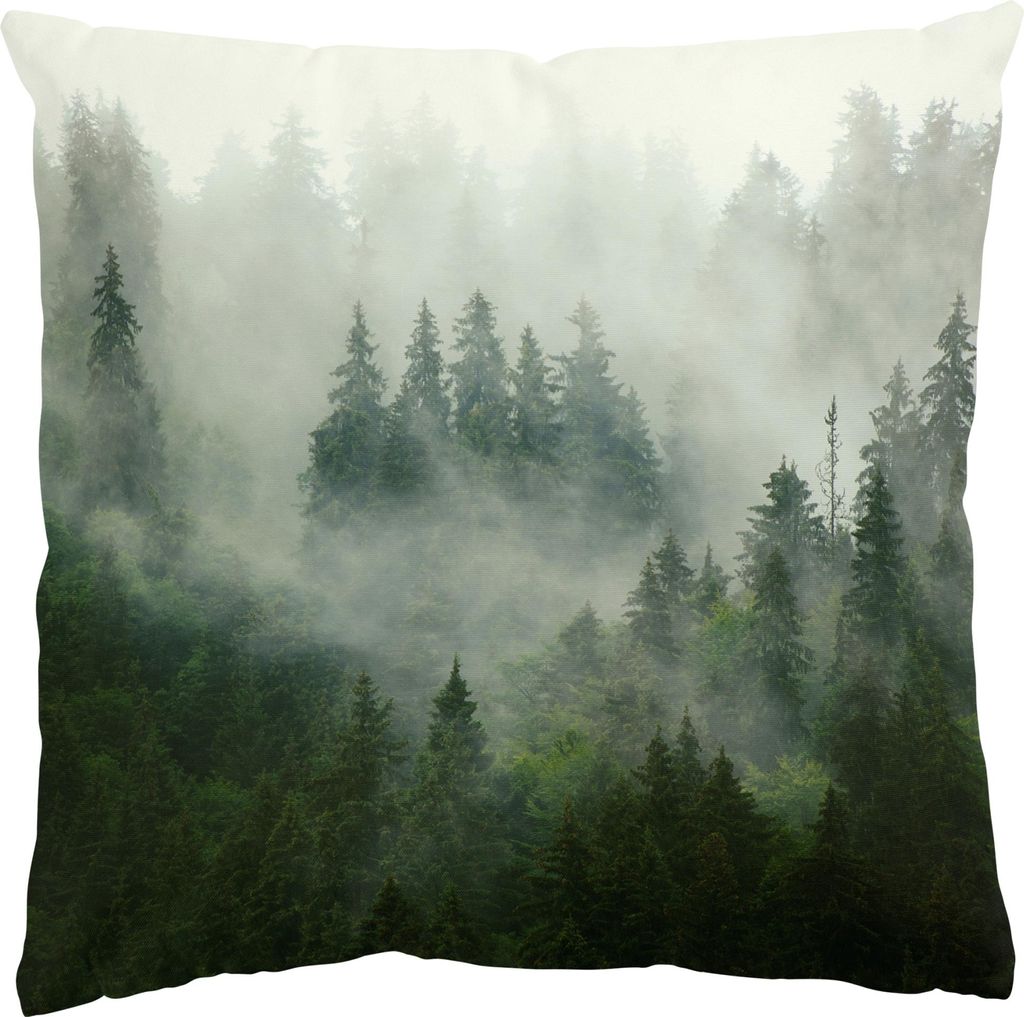 Dekokissen Wald drinnen / Indoor Zierkissen Samt waschbar Wald grün Motiv Sofakissen mit Füllung
