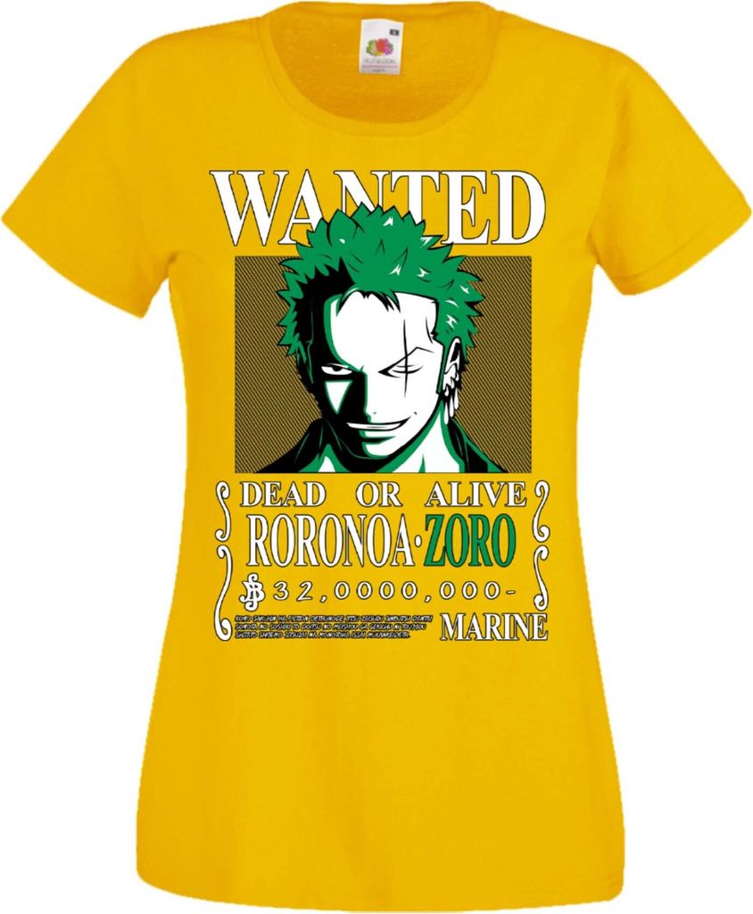 Damen T-Shirt Manga Anime One Manga Piece Anime Roronoa Zoro 01 Roronoa, Lady XL / Gelb