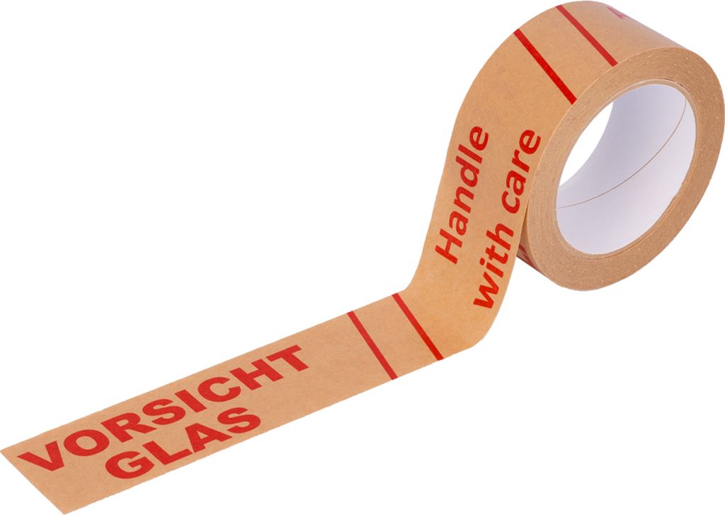 3 Rollen Papierklebeband Vorsicht Glas Paketband aus Papier Klebeband 50 m leise abrollend Packband
