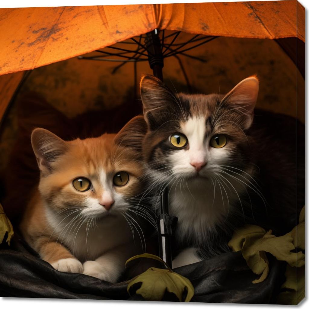 Bild 100x100cm Katzen Regenschirm Abenteuer